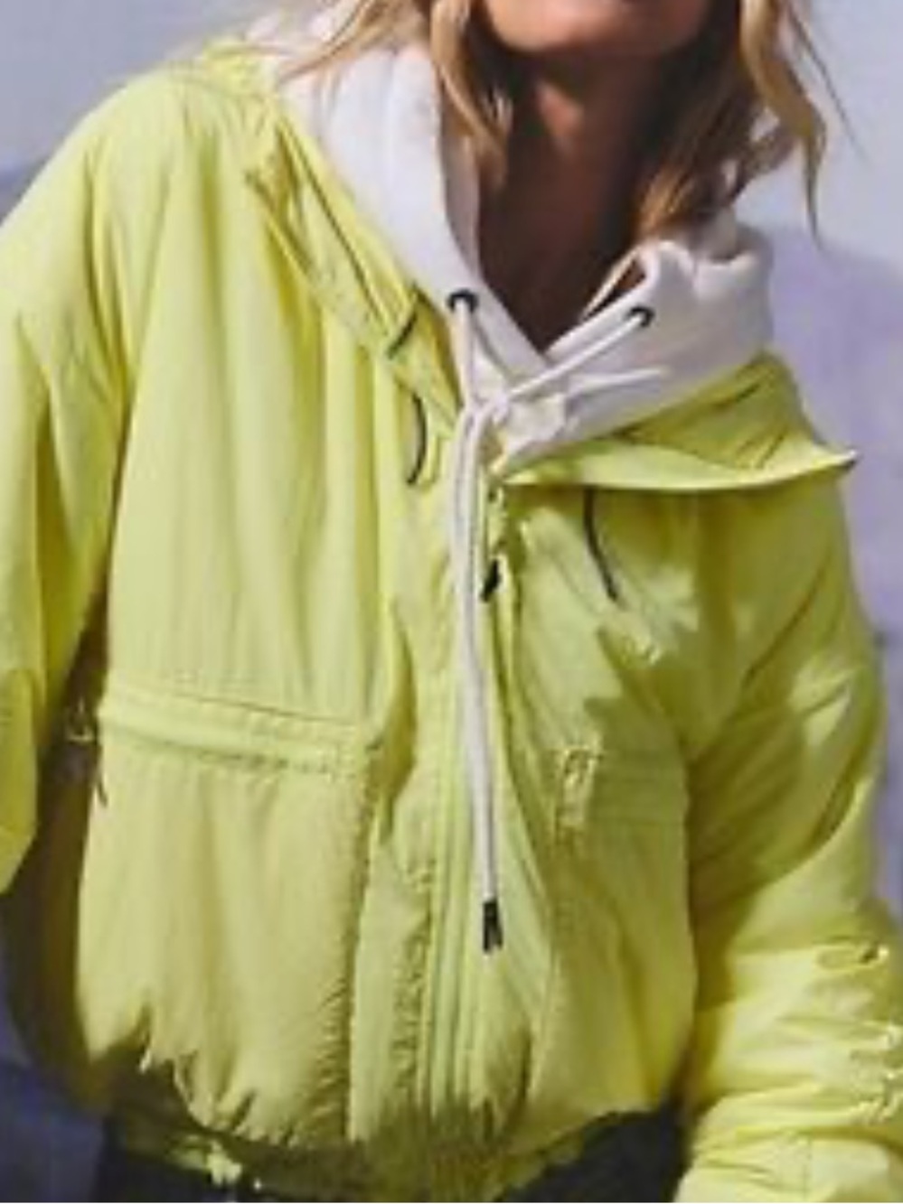Free People Neon Yellow Cropped Puffer Jacket with Hood
